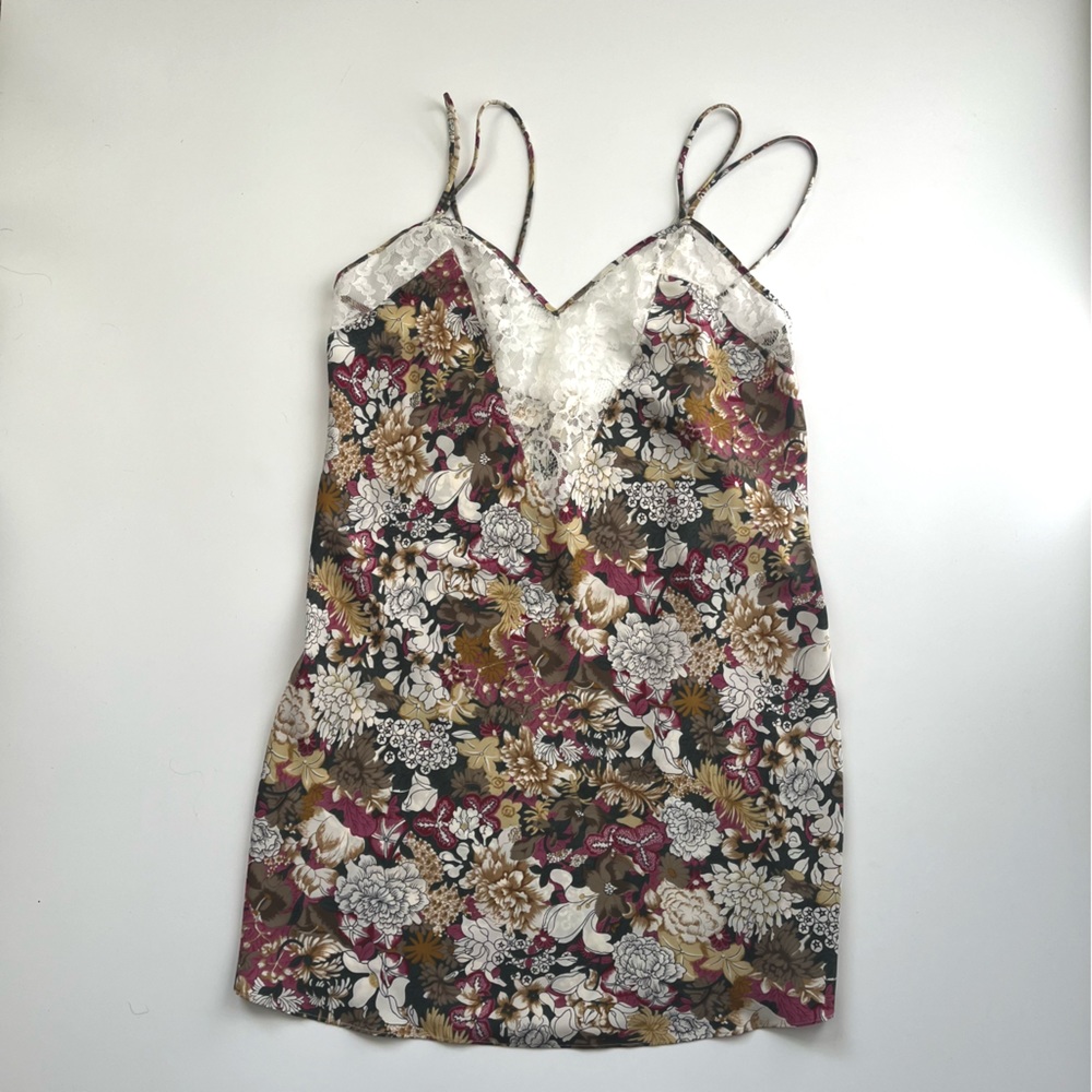 Vtg 90s Victoria's Secret multicolor floral mini slip dress with Lace L